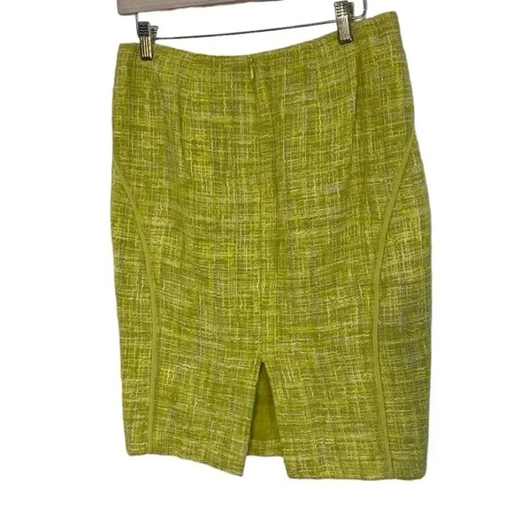 Lafayette 148 size 8P chartreuse pencil skirt with metallic threads EUC - Picture 7 of 12
